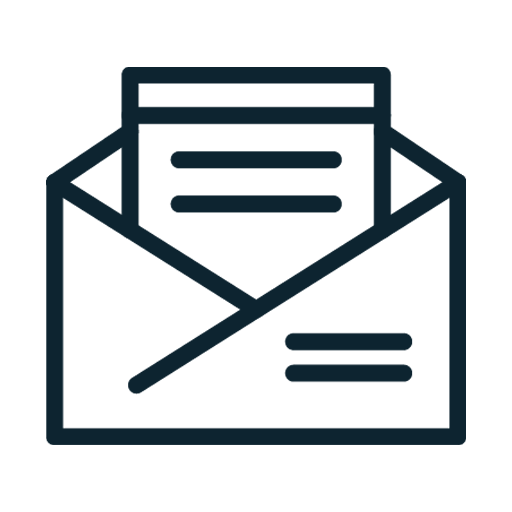 Icon eines geöffneten Briefumschlags mit einem eingelegten Dokument – Symbol für E-Mail oder Kontaktaufnahme.