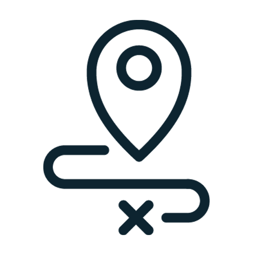 Icon eines Standortmarkers mit darunter verlaufender Route und Zielkreuz – Symbol für Ort, Navigation oder Standort.